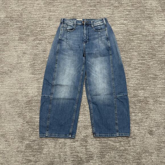 Pilcro Jeans Womens 25 Blue Wide Leg Cropped High Rise Denim Anthropologie - Picture 1 of 15